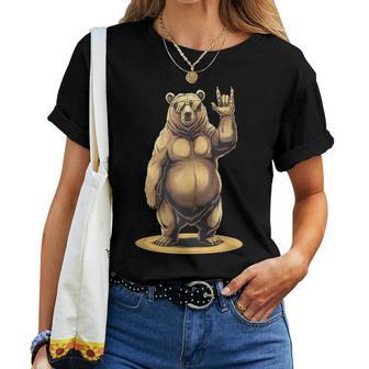 Oso Música Rock Oso Gracioso Hombres Es In Mangas Camiseta de mujer - Regaloses