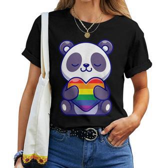 Panda Kawaii Lgbtq Oso Abrazo Distribuidor Gay Orgullo Arco Iris Corazón Camiseta de mujer - Regaloses