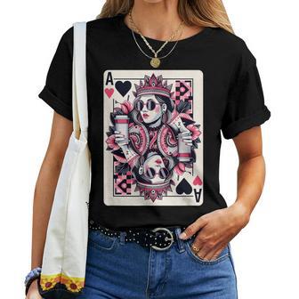Queen Of Hearts Amateur De Café Jeu De Poker Queen Card T-shirt femme - Cadeauxyz