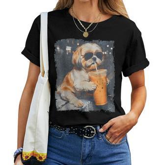 Shih Tzu Drinking Iced Coffee Women T-shirt | Seseable UK