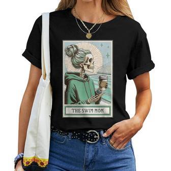 Swim Mom Skeleton Tarot Card Swim Coach Wife Swimmers Mother Women T-shirt | Seseable UK