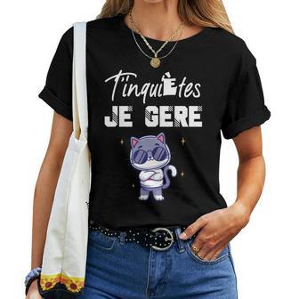 T'inquiète Je Gère Humour Chat Et Homme Manche Longue T-shirt femme - Cadeauxyz