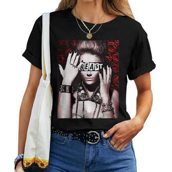 Trendy Floral Beast Girl Photo レディースTシャツ - Kawaiitshirt