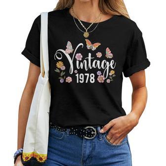 Vintage 1978 Mariposa Flor Lindo Feliz 46 Cumpleaños Es Camiseta de mujer - Regaloses