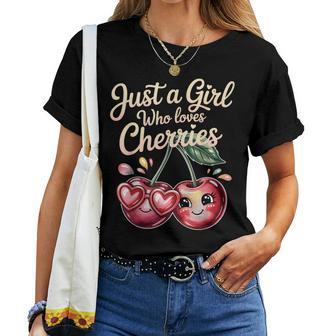 さくらんぼが大好きな女の子チェリーフルーツ好き レディースTシャツ - Kawaiitshirt
