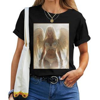 にセクシーな天使の女の子 ホットブロンドエンジェルピンナップガール レディースTシャツ - Kawaiitshirt