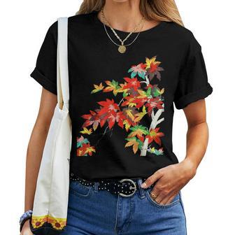 メープルの葉 秋 紅葉 日本美術 花の絵 花 日本画 新版画 レディースTシャツ - Kawaiitshirt