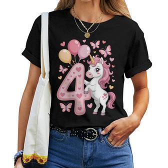 ユニコーン 4 誕生日 女の子 4 歳 馬 わたしは 4 レディースTシャツ - Kawaiitshirt