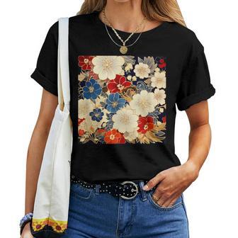 日本のヴィンテージ花柄着物 レディースTシャツ - Kawaiitshirt