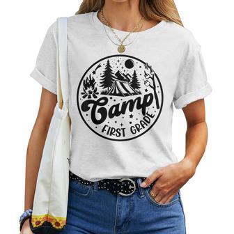Cute Camp First Grade Squad Camper Teacher Camping Lovers Women T-shirt | Mazezy