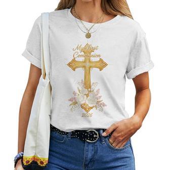 My First Communion 2026 Floral Cross Catholic Girls Women T-shirt - Seseable