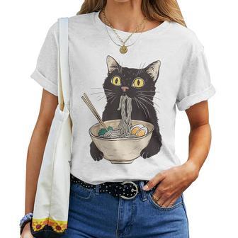 Gatto Kawaii Mangiare Noodles Ramen Giapponese Uomini Donne Anime Maglietta da donna - Novitaregali