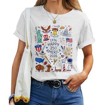 Happy 250 America Doodle 4Th Of July History Teacher Kids Women T-shirt | Seseable UK