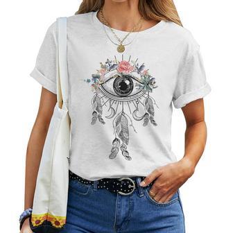 Ojo Geométrico Con Flores Boho Gráfico Cuello Camiseta de mujer - Regaloses