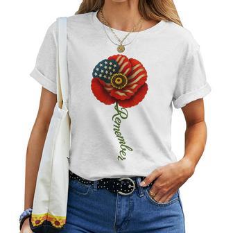 Poppy Flower Veterans Day Usa Flag Memorial Day 4Th Of July Women T-shirt | Mazezy