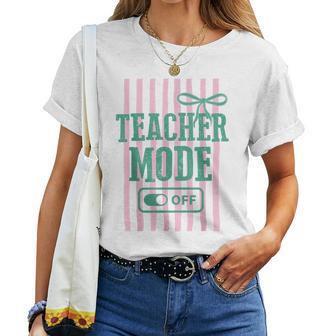 Striped Teacher Mode Off Bow Last Day Of School Summer Break Women T-shirt | Mazezy