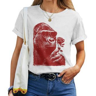 Valentine Gorilla Lunettes Deoleil Avec Cœur Animal Romantique T-shirt femme - Cadeauxyz