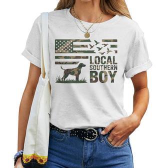 Youth Boy Local Camo Duck Hunting Camouflage American Flag Women T-shirt | Mazezy