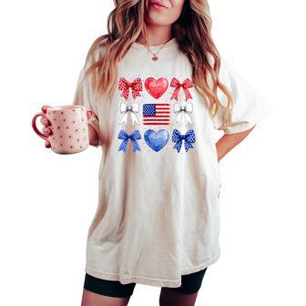 Bow American Flag 4Th Of July Fourth Us Patriotic Girl Women's Oversized Comfort T-shirt - Thegiftio UK