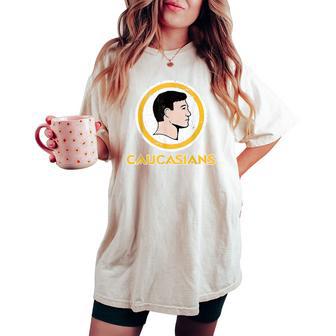 Caucasians Retro Sports Logo Pun Sarcastic Parody Women's Oversized Comfort T-shirt - Thegiftio UK