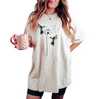 Cute Dandelion Hummingbird Graphic For Nature Lovers Women Women's Oversized Comfort T-shirt - Thegiftio UK