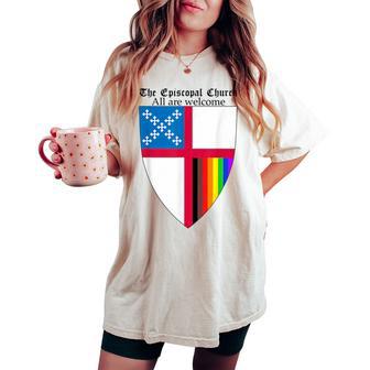 Episcopal Church Shield With 8 Colours Rainbow Pride Women's Oversized Comfort T-shirt - Thegiftio UK