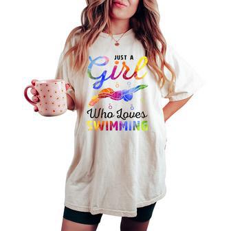 Gráfico Divertido De Jugador De Natación De Just A Girl Who Loveswimming In Mangas Camiseta extragrande cómoda para mujer - Regaloses