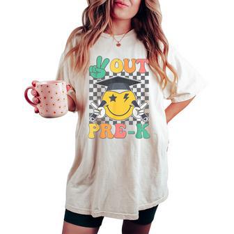 Groovy Peace Out Pre-K Last Day Of School Prek Graduation Women's Oversized Comfort T-shirt - Thegiftio UK