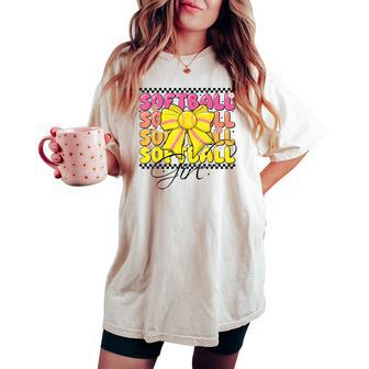 Groovy Softball Girl Coquette Bow Softball For & Girls Women's Oversized Comfort T-shirt - Thegiftio UK
