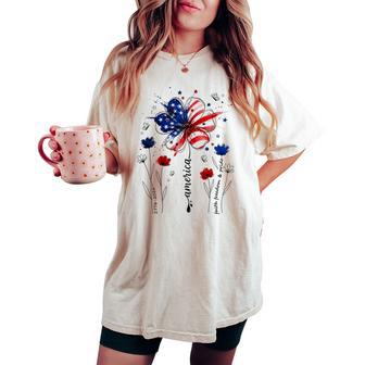 Independence Day Patriotic American Flag Usa Flower Women Women's Oversized Comfort T-shirt - Monsterry UK