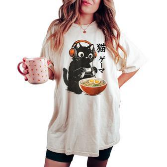 Kawaii Gaming Japanese Cat Gamer Retro Ramen Boys Women's Oversized Comfort T-shirt - Thegiftio