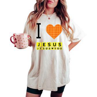 I Love Jesus Waffle Heart Christian Breakfast Women's Oversized Comfort T-shirt - Thegiftio UK