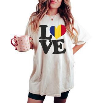 I Love Romania Flag Heartiaggio Patriottico T-shirt comoda oversize da donna - Novitaregali