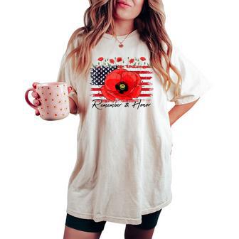 Memorial Day Remember Honor Patriotic Usa Flag Flower Women Women's Oversized Comfort T-shirt - Thegiftio UK