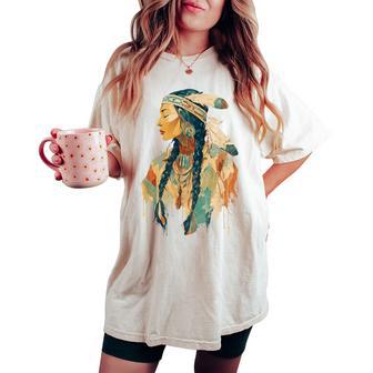 Native American Indian Tribal Woman Spirit Warrior Feather Women's Oversized Comfort T-shirt - Thegiftio UK