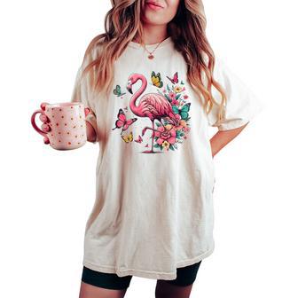 Nature Pink Flowers Flamingo Women's Oversized Comfort T-shirt - Monsterry