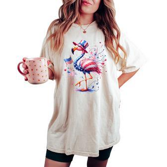 Patriotic Flamingo American Flag Usa 4Th Of July Animal Women's Oversized Comfort T-shirt | Seseable UK