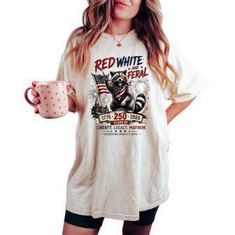 Red White Feral Raccoon America 250Th Patriotic Women Women's Oversized Comfort T-shirt - Thegiftio UK