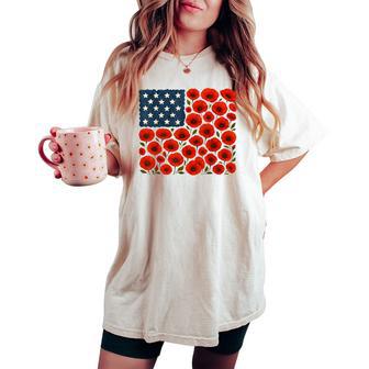 Retro Flower Usa Flag Boho 4Th Of July American Flag Women Women's Oversized Comfort T-shirt - Thegiftio UK