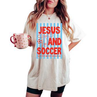 Retro Preepy Jesus And Soccer Reglious Man Boy Girl Women's Oversized Comfort T-shirt - Thegiftio UK