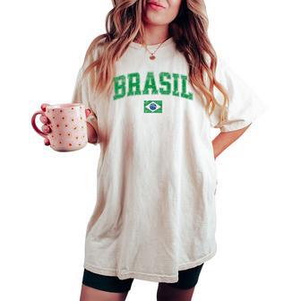 Retro Vintage Brasil Kids Flag Of Brazil Women's Oversized Comfort T-shirt - Thegiftio UK