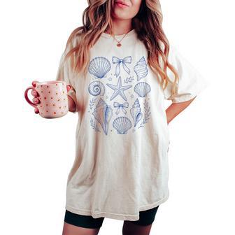 Seashell Coquette Bow Starfish Seashell Summer For Girls Women's Oversized Comfort T-shirt - Thegiftio UK