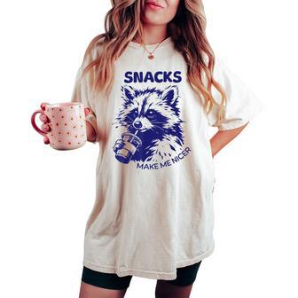 Snacks Make Me Nicer Animal Raccoon Sarcastic Saying Women's Oversized Comfort T-shirt - Thegiftio UK