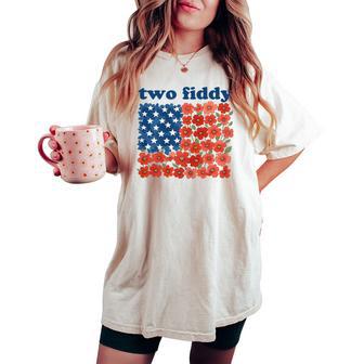 Two Fiddy American Flag 4Th Of July Girls Women Women's Oversized Comfort T-shirt - Thegiftio UK