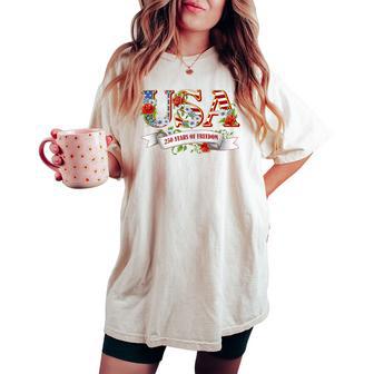 Usa 250 Years Of Freedom Patriotic Wildflower 4Th Of July Women's Oversized Comfort T-shirt - Thegiftio UK