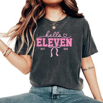 11Th Birthday Girl Checkered Coquette Bow 11 Year Old Girl Women's Oversized Comfort T-Shirt - Thegiftio UK