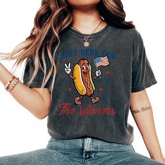 4Th Of July Here For Wieners Us Flag Hotdog Kids Women's Oversized Comfort T-Shirt - Thegiftio UK