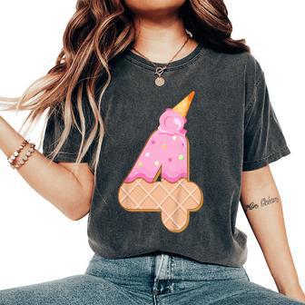 4° Compleanno Ragazza 4 Anni Gelato Numero 4 T-shirt comoda oversize da donna - Novitaregali