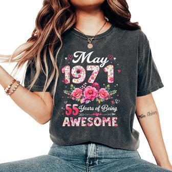 55歳 1971年5月 花柄 55歳 誕生日 男性 女性 レディースオーバーサイズコンフォートTシャツ - Kawaiitshirt