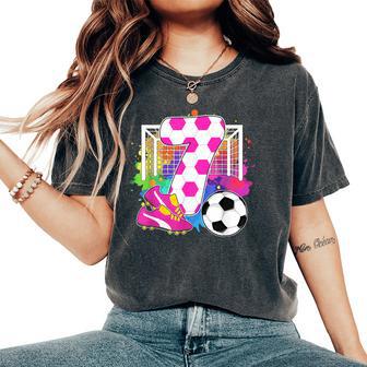 7 Years Old Birthday Girl 7Th Birthday Soccer Themed Party Women's Oversized Comfort T-Shirt - Monsterry UK